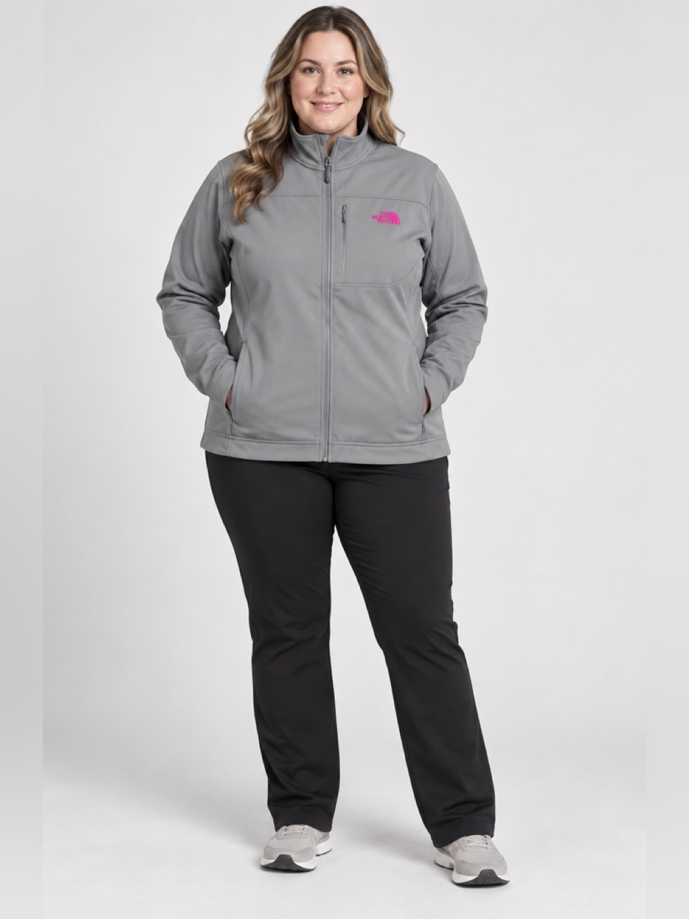 The North Face women's XL Gray Fleece Jacket with Pink Logo